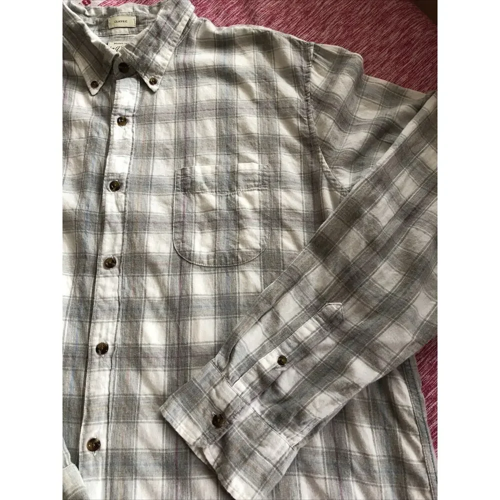 NWOT J. Crew Men’s Brushed Twill Button Down XL White Blue Grey Long Sleeve